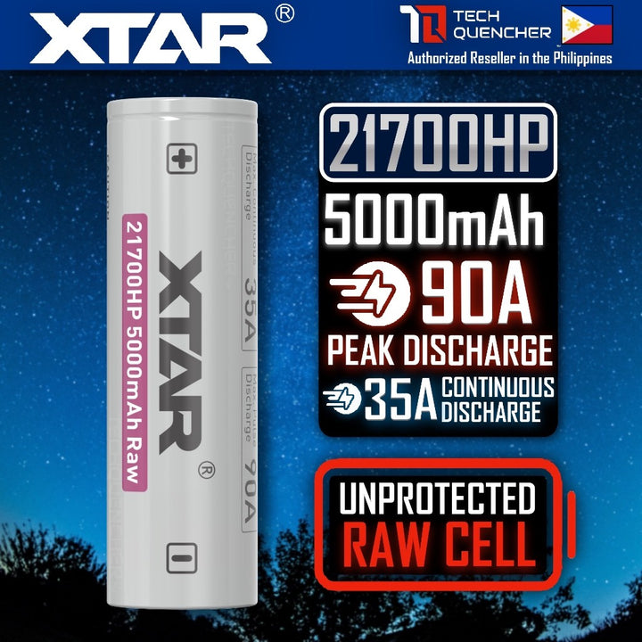 XTAR 21700HP 5000mAh RAW UNPROTECTED Battery - 3.6V Rechargeable - Lithium-Ion - 90A Peak Discharge