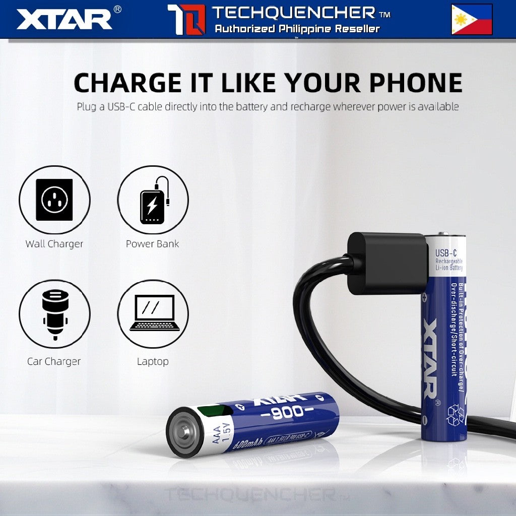 XTAR AAA 1.5V LR900 - USB-C Rechargeable Lithium-Ion Battery -  600mAh True Capacity - LED Indicator