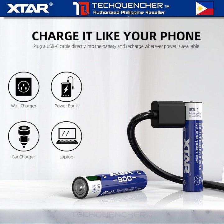 XTAR AAA 1.5V LR900 - USB-C Rechargeable Lithium-Ion Battery -  600mAh True Capacity - LED Indicator
