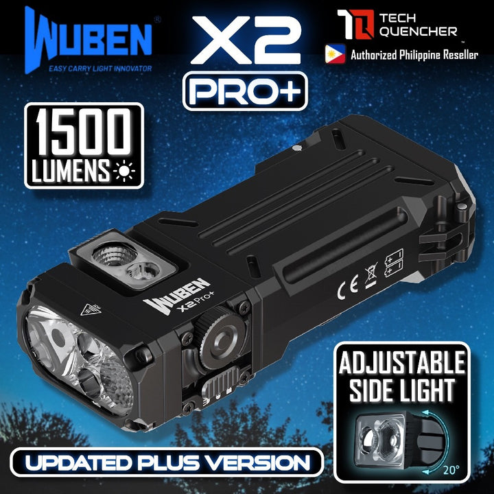 Wuben X2 Pro + PLUS Flashlight - 1500 Lumens - Rotating Side Light - USB-C Rechargeable 14500 or AA