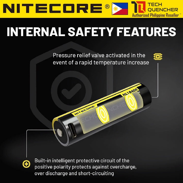 Nitecore NL1840R Battery - 4000mAh - USB-C Rechargeable 18650 -Performance-Protected Li-ion Battery
