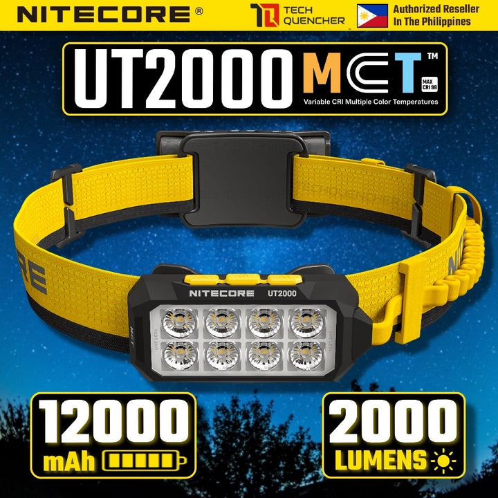 Nitecore UT2000 MCT Headlamp + 12000mAh Carbon Battery 12K - 2000 Lumens - USB-C Rechargeable - IP68
