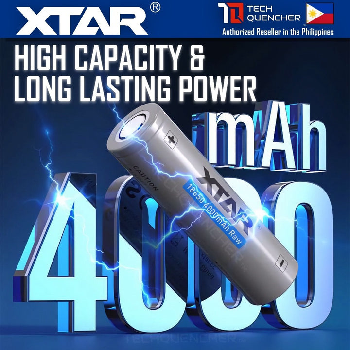 XTAR 18650 4000mAh RAW UNPROTECTED Battery - 3.6V Rechargeable - Lithium-Ion - 10A Max Discharge