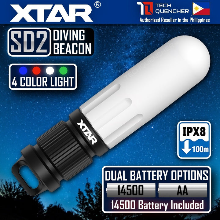 XTAR SD2 Dive Beacon Flashlight - 4 Color - Waterproof - USB-C Rechargeable 14500 1300mAh Battery