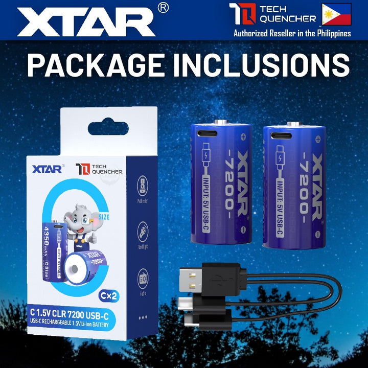 XTAR C Size Li-ion Battery - Size C - LR14 - R14 - 1.5V - 4350mAh High Capacity - USB-C Rechargeable