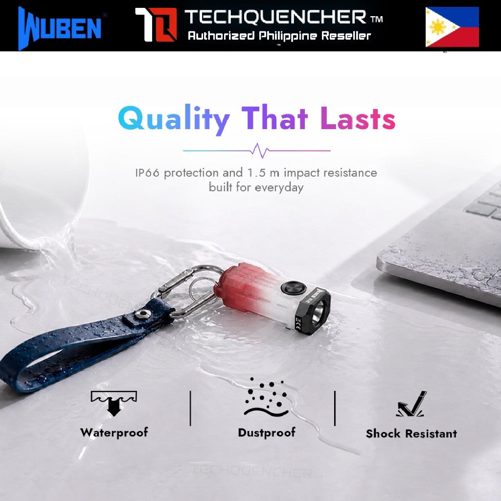 Wuben E2 Keychain Flashlight - 10.7grams - Magnetic - Glow in the Dark - USB-C - IP66 - 150 Lumens