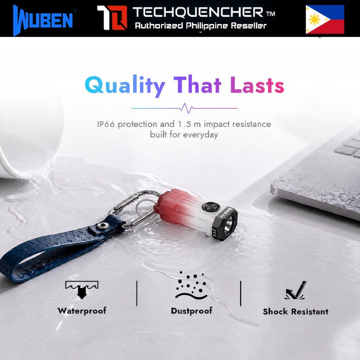 Wuben E2 Keychain Flashlight - 10.7grams - Magnetic - Glow in the Dark - USB-C - IP66 - 150 Lumens