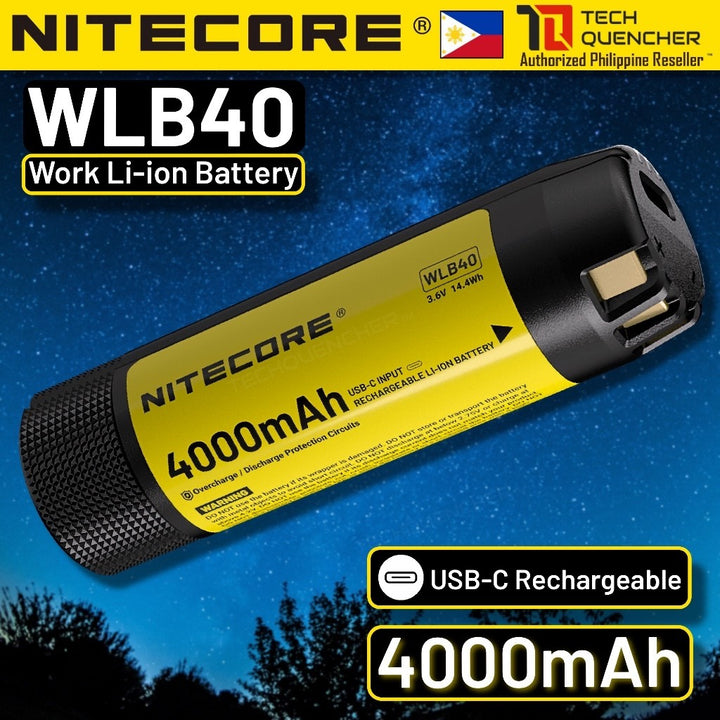 Nitecore WLB40 Work Li-ion Battery - 4000mAh - USB-C Rechargeable - Power Indicator Lights - NWH20