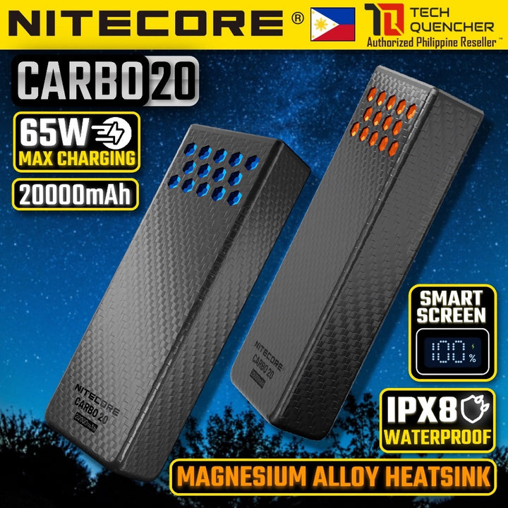 Nitecore Carbo 20 - Carbon Fiber Powerbank - 20000mAh - 65W Max Output- IPX8 - Magnesium Heatsink