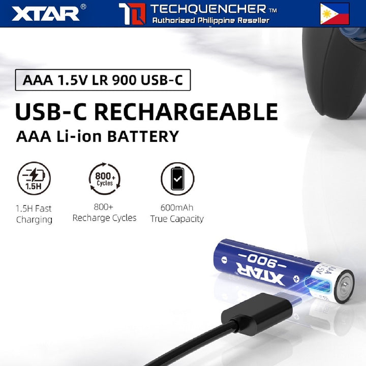 XTAR AAA 1.5V LR900 - USB-C Rechargeable Lithium-Ion Battery -  600mAh True Capacity - LED Indicator