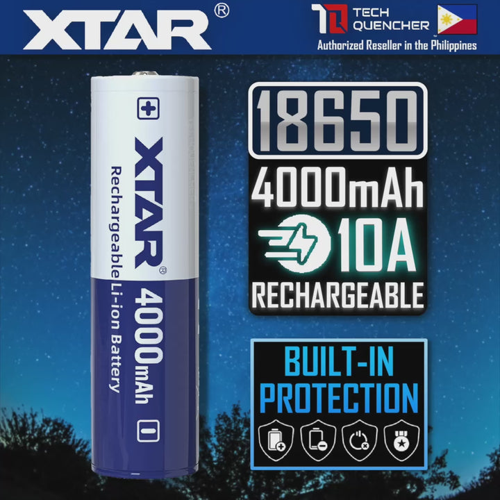 XTAR 18650 4000mAh Protected Battery - 3.6v Rechargeable - Lithium-Ion - 10A Max Discharge Current
