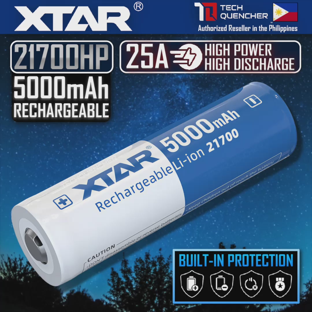 XTAR 21700HP 5000mAh Protected Battery - 25A Max Discharge Current - 3.6v Rechargeable - Lithium-Ion