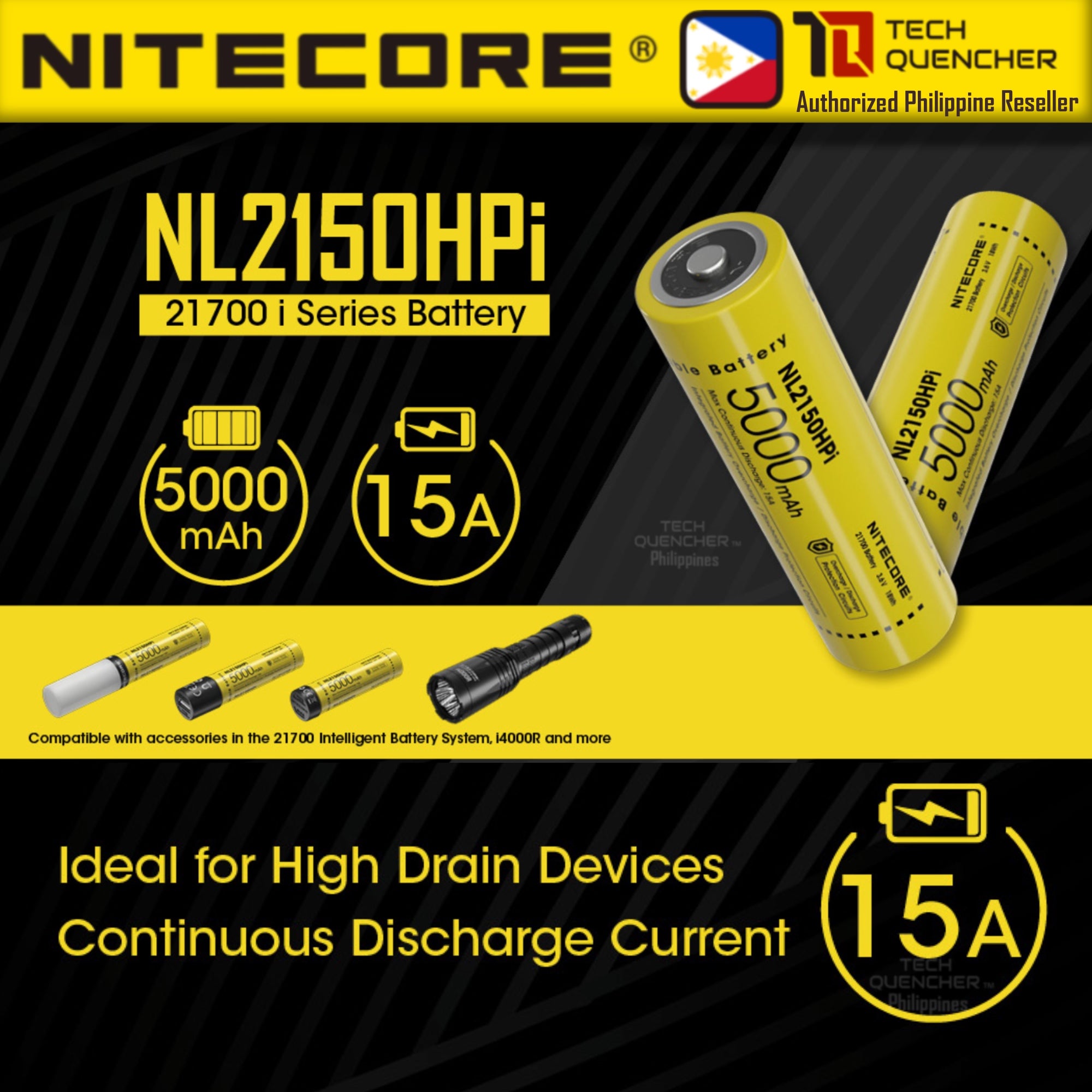 Nitecore NL2150HPi 5000mAh Battery 15A 21700 i Series High Drain