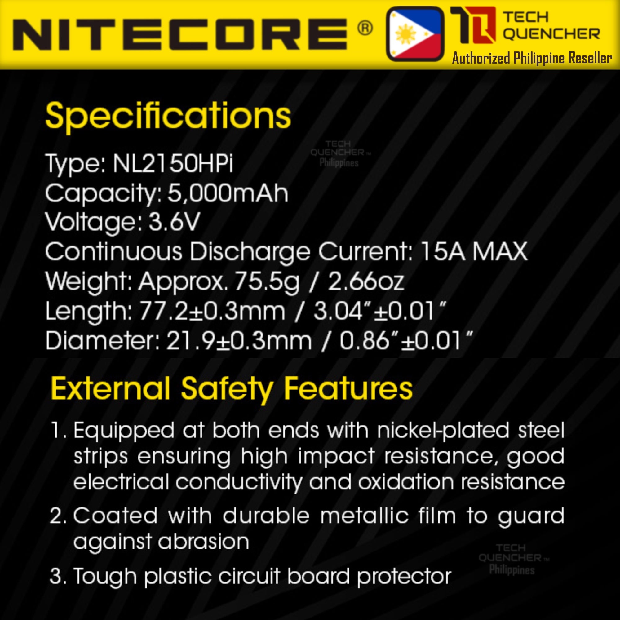 Nitecore NL2150HPi 5000mAh Battery 15A 21700 i Series High Drain