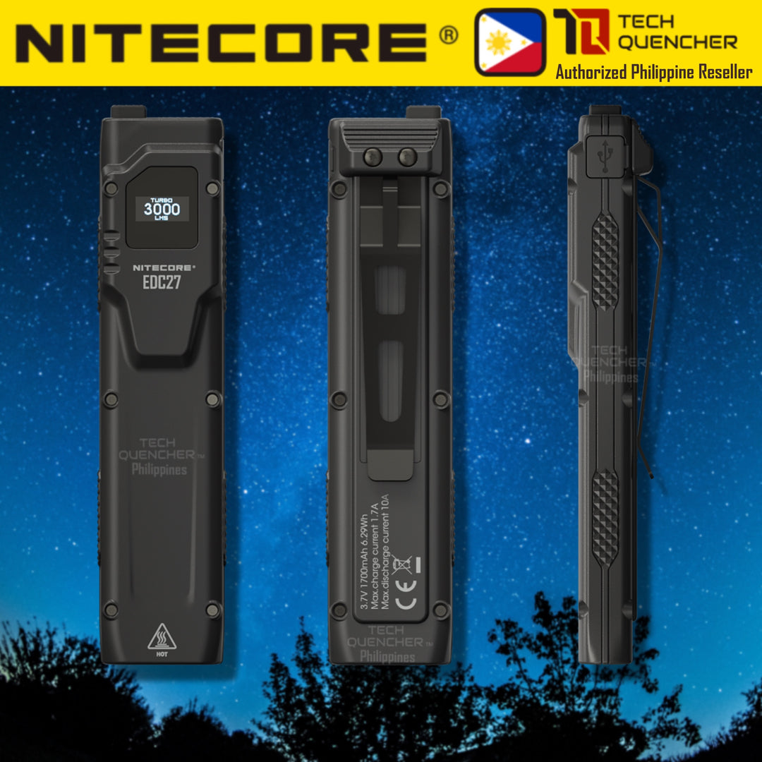 Nitecore EDC27 V2 Flashlight with Sensor Protect - 3000 Lumens - USB-C Rechargeable 1700mAh Battery