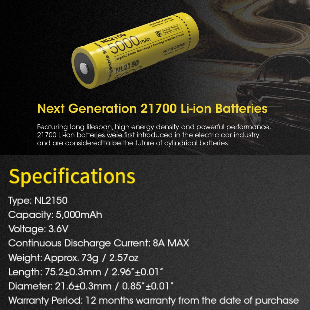 Nitecore NL2150 Battery 5000mAh  21700 High Performance