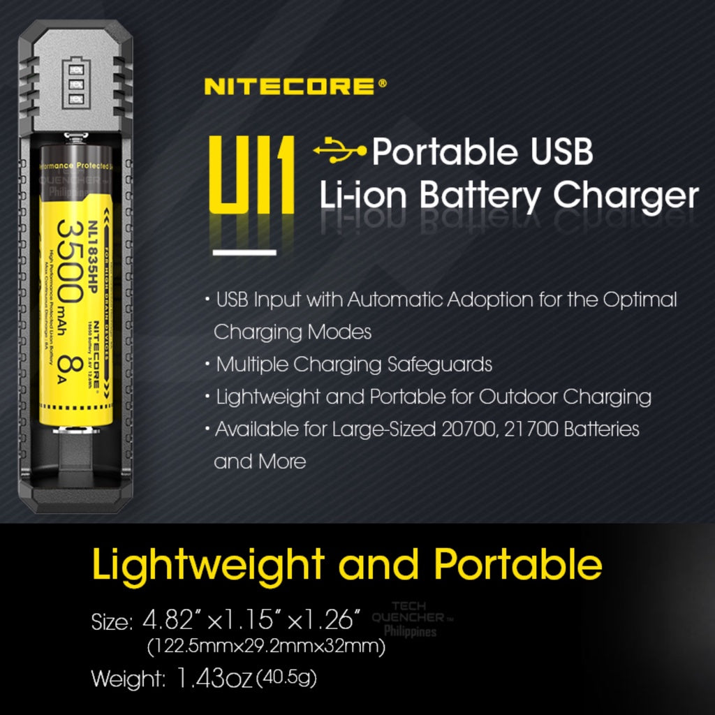 Nitecore UI1 Portable USB Li-ion Battery Charger - Single Slot