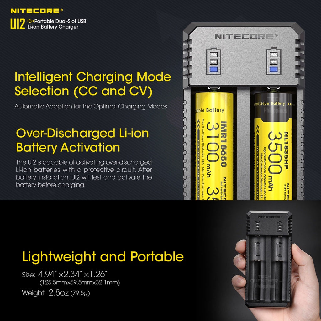 Nitecore UI2 Portable USB Li-ion Battery Charger - Dual Slot