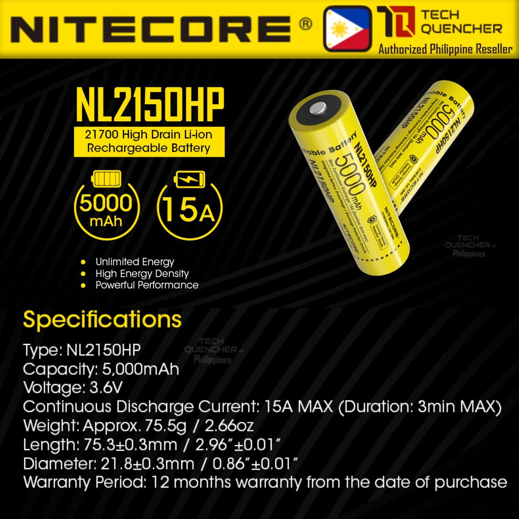 Nitecore NL2150HP Battery 5000mAh High Drain Li-ion Rechargeable Battery