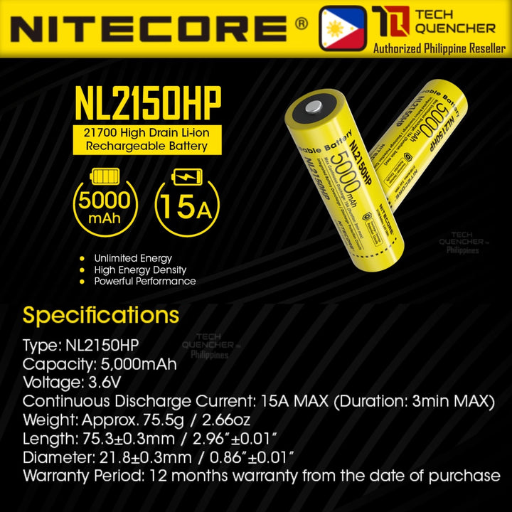Nitecore NL2150HP Battery 5000mAh High Drain Li-ion Rechargeable Battery