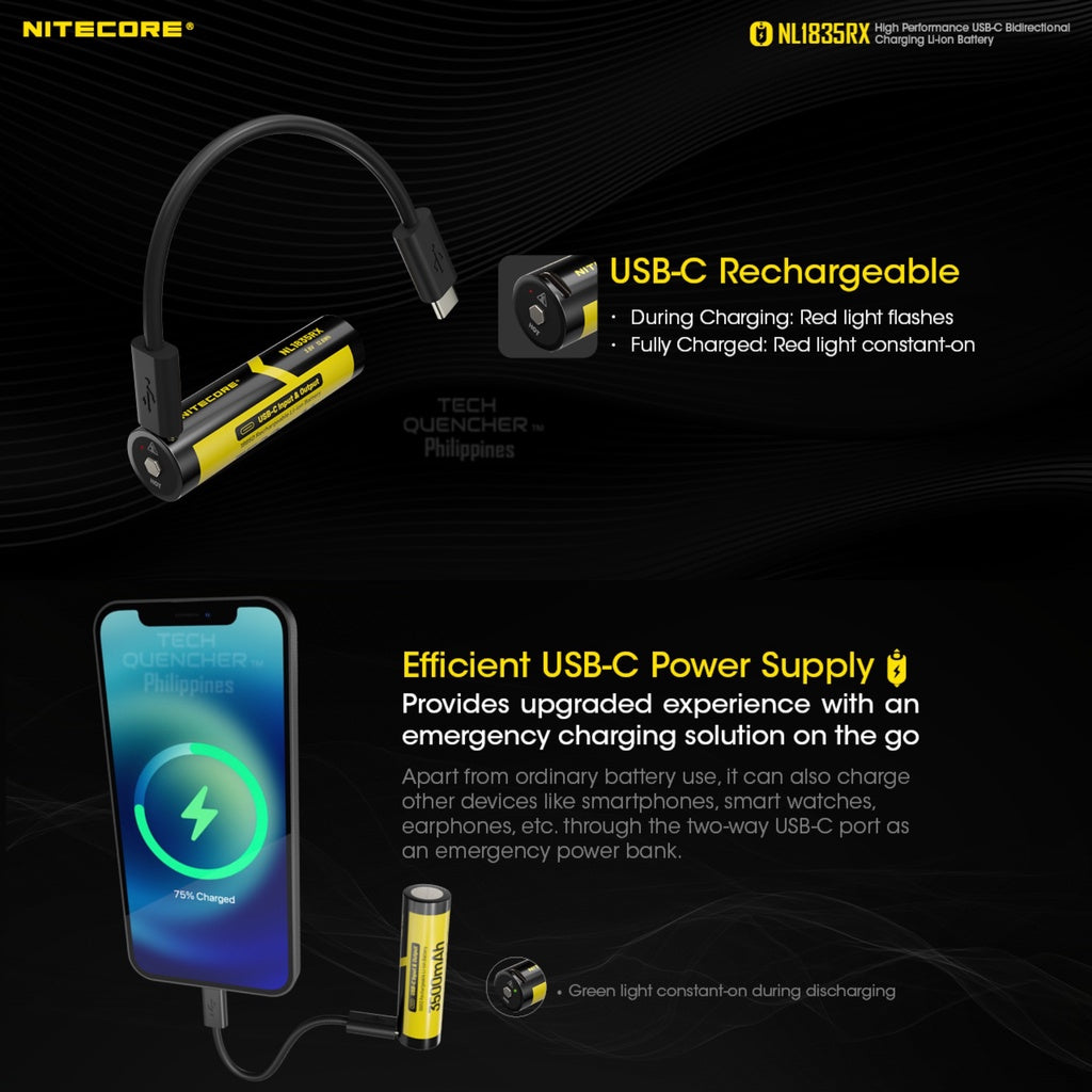 Nitecore NL1835RX Battery - 3500mAh - USB-C Bi-Directional Charging