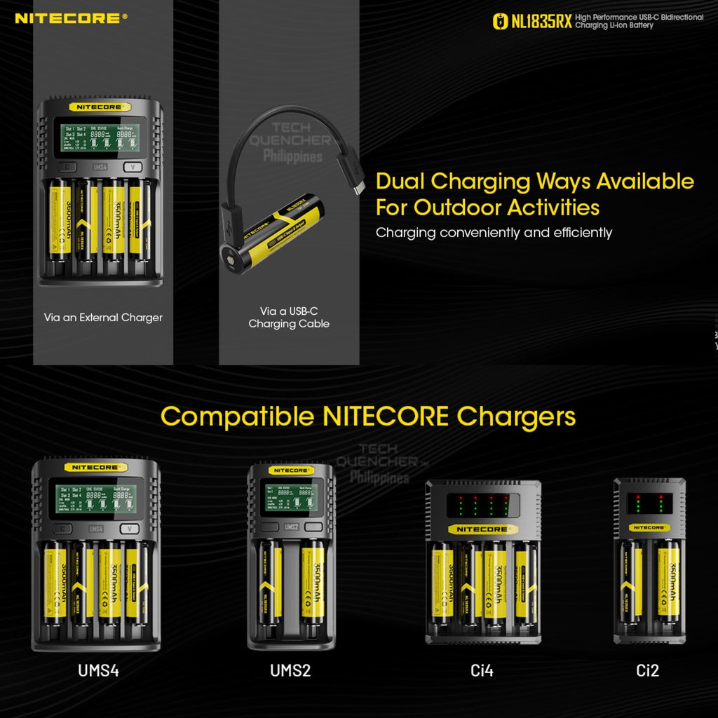 Nitecore NL1835RX Battery - 3500mAh - USB-C Bi-Directional Charging