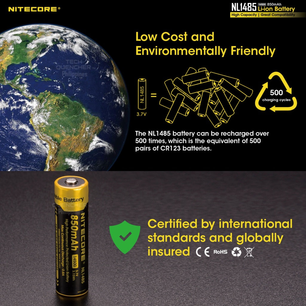Nitecore NL1485 850mAh AA Battery USB Rechargeable High Capacity