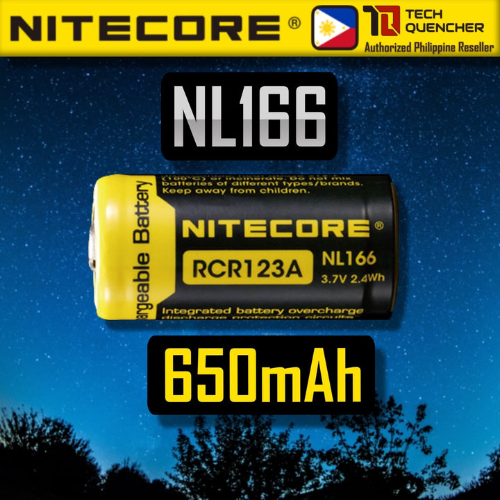 Nitecore NL166 RCR123A 16340 Battery 650mAh 4A High Drain Protected Li-ion Battery